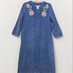 Vermont Country Store Robe Womens Small Chenille Blossom 3/4 Zip Cottage Cozy